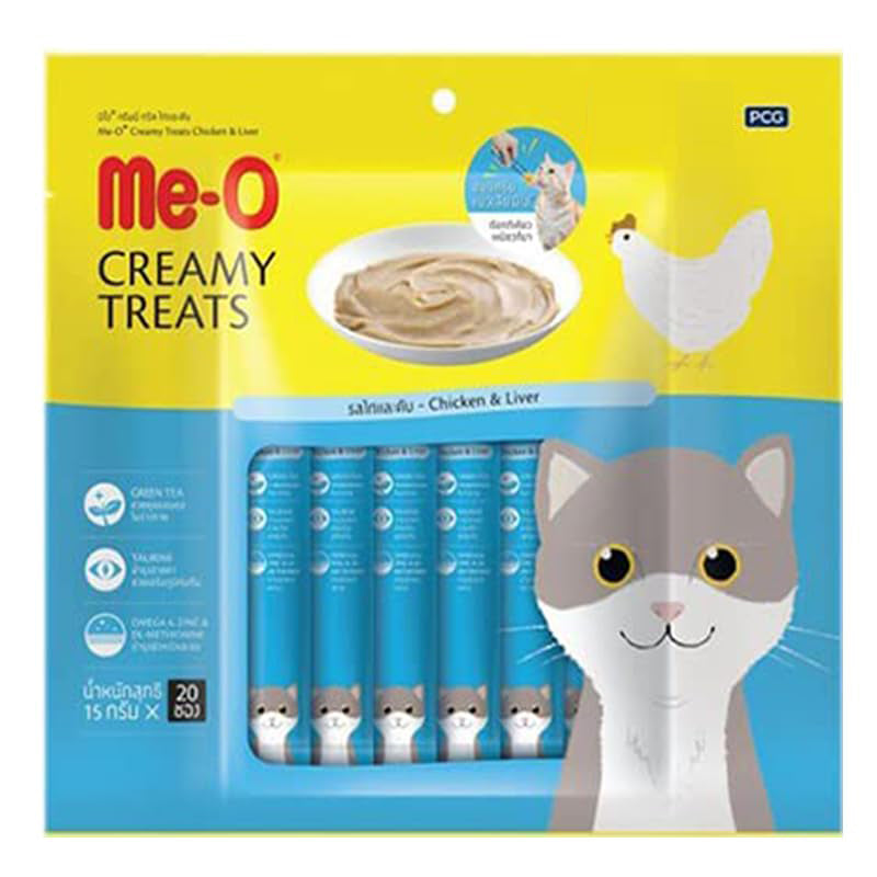 Me-O Creamy Treats Chicken Liver Flavour, 20 Sticks Cat Treat for All Life Stages of Cats and All Breed Sizes, 300g