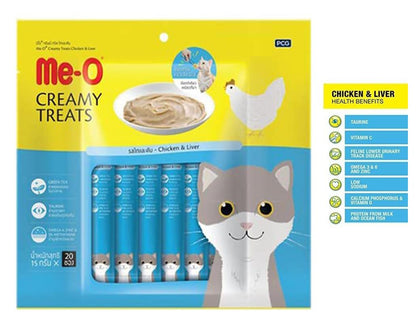 Me-O Creamy Treats Chicken Liver Flavour, 20 Sticks Cat Treat for All Life Stages of Cats and All Breed Sizes, 300g