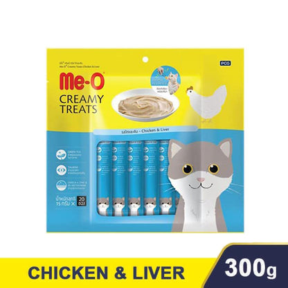 Me-O Creamy Treats Chicken Liver Flavour, 20 Sticks Cat Treat for All Life Stages of Cats and All Breed Sizes, 300g