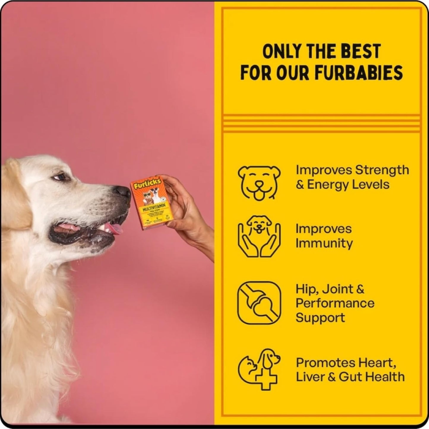 Furlicks Multivitamin for Dogs & Cats | Vitamins C, K2, B, D, A, Omega, Calcium & Zinc for Growth & Development, Heart, Liver & Joint Health, Performance & Immunity (30 Oral Dissolving Strips)