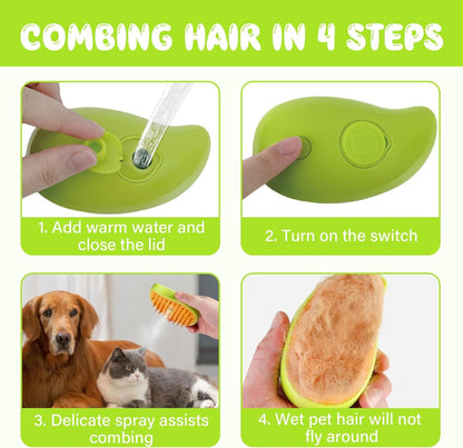 Pet Grooming Brush Steamy 3-in-1 Multifunctional Silicone Electric Pet Brush - Self-Cleaning Steam Massage Brush for Removing Tangled and Loose Hair