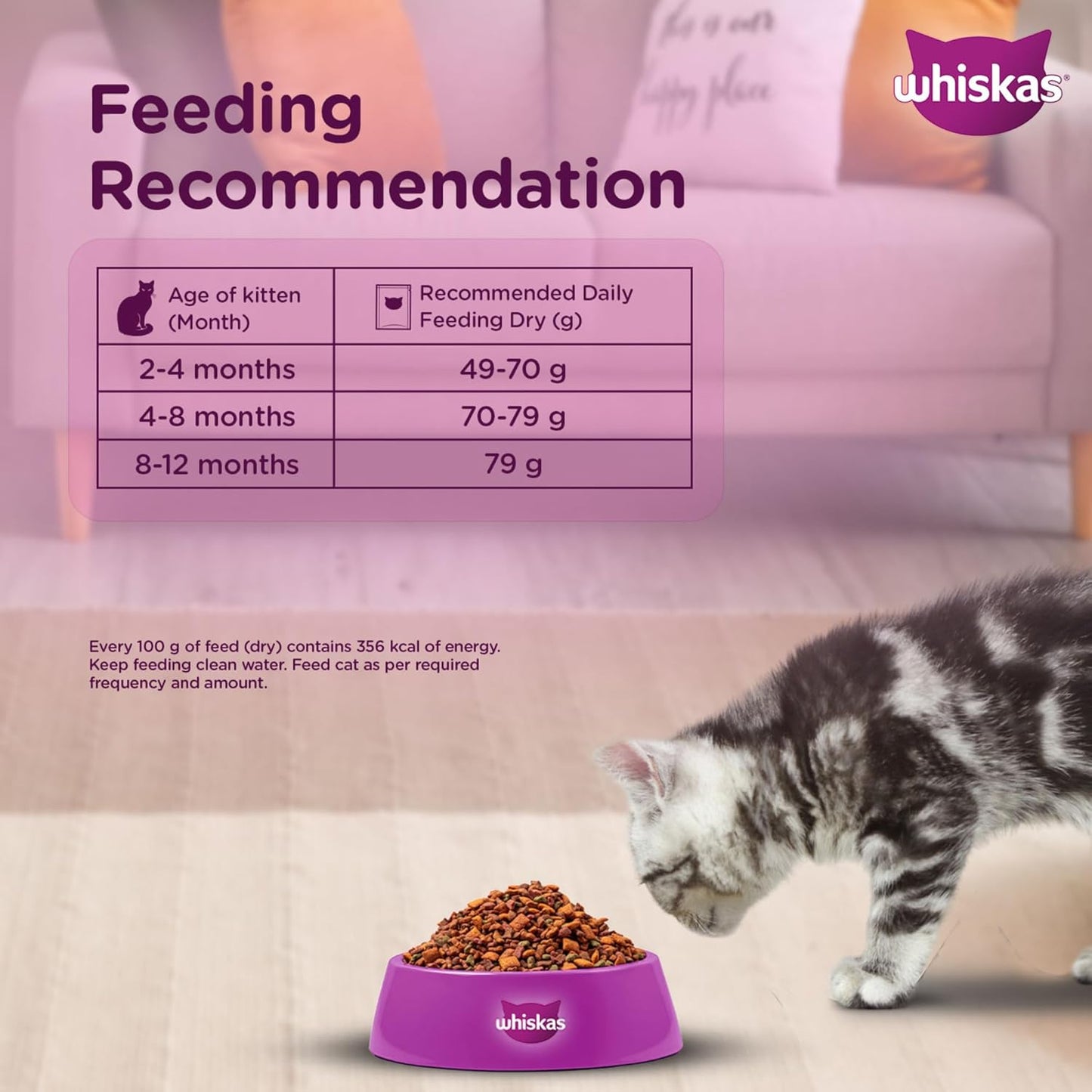 Whiskas Junior Mother Cat & Kitten (2-12 Months) Dry Cat Food, Ocean Fish Flavour, Contains 41 Essential Nutrients, Complete & Balanced Nutrition for Mother Cats & Kittens