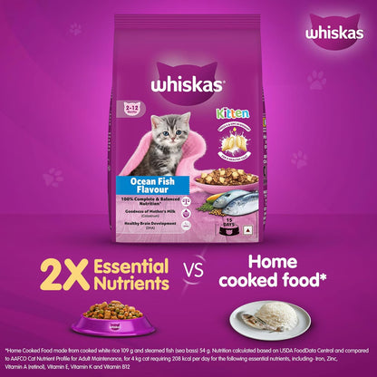 Whiskas Junior Mother Cat & Kitten (2-12 Months) Dry Cat Food, Ocean Fish Flavour, Contains 41 Essential Nutrients, Complete & Balanced Nutrition for Mother Cats & Kittens