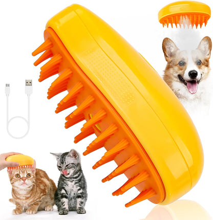 Pet Grooming Brush Steamy 3-in-1 Multifunctional Silicone Electric Pet Brush - Self-Cleaning Steam Massage Brush for Removing Tangled and Loose Hair