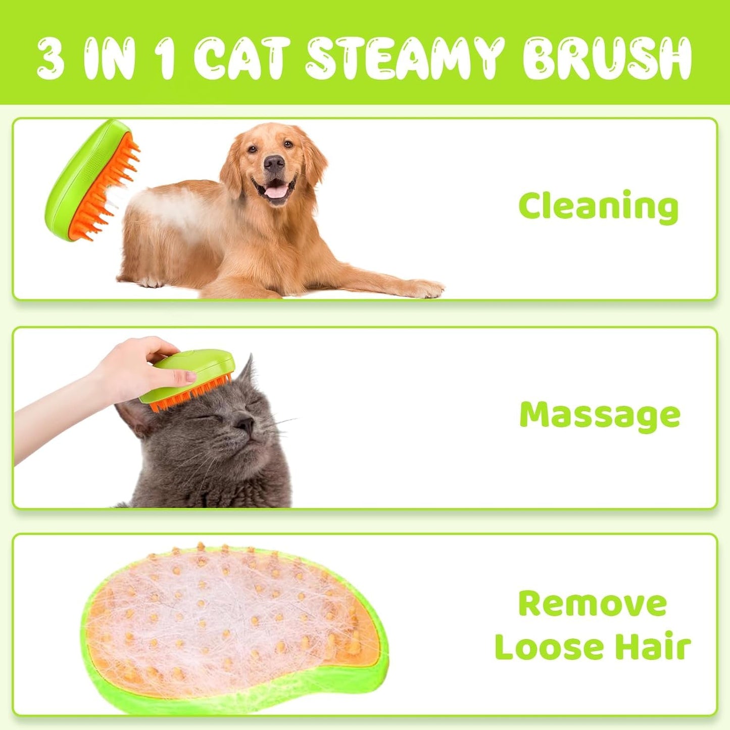 Pet Grooming Brush Steamy 3-in-1 Multifunctional Silicone Electric Pet Brush - Self-Cleaning Steam Massage Brush for Removing Tangled and Loose Hair