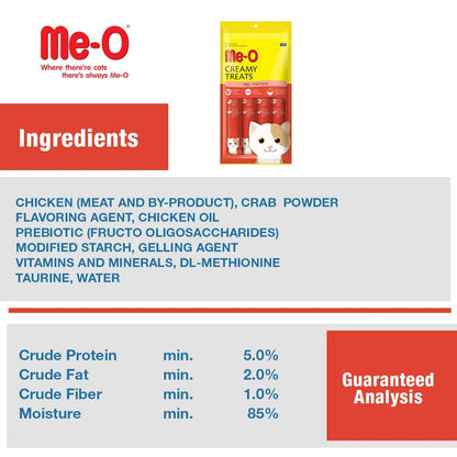 मी-ओ क्रैब फ्लेवर क्रीमी ट्रीट्स, बिल्लियों के सभी जीवन चरणों और सभी नस्लों के लिए 4 स्टिक पैक, 60 ग्राम 