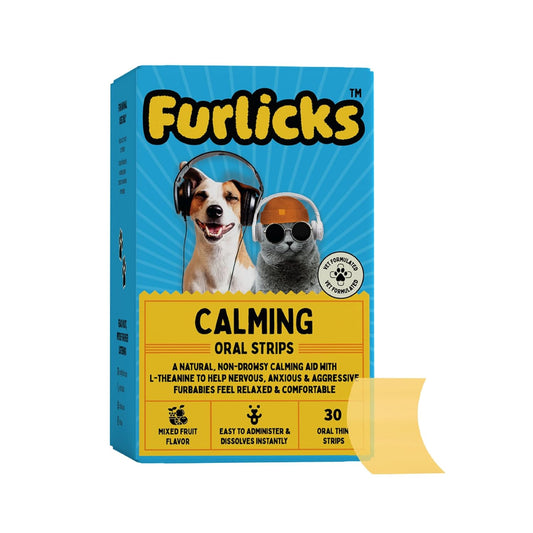 Furlicks Calming Aid for Dogs & Cats | L-Theanine, Tryptophan, Chamomile and Withania Somnifera (Ashwagandha) for Balanced Behavior, Relaxation and Stress & Anxiety Relief (30 Oral Dissolving Strips)