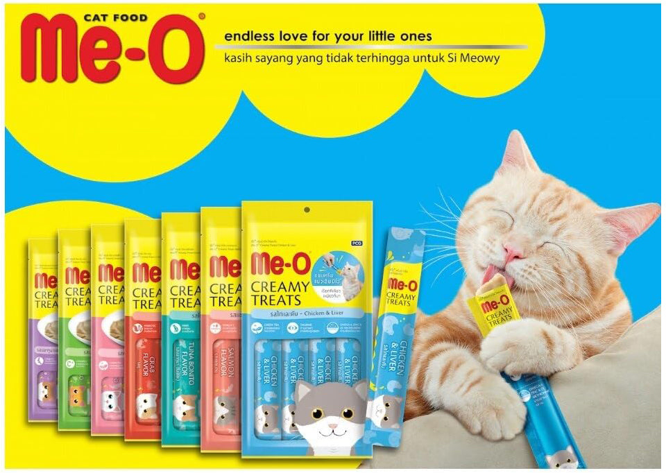 Me-O Creamy Treats Chicken Liver Flavour, 20 Sticks Cat Treat for All Life Stages of Cats and All Breed Sizes, 300g